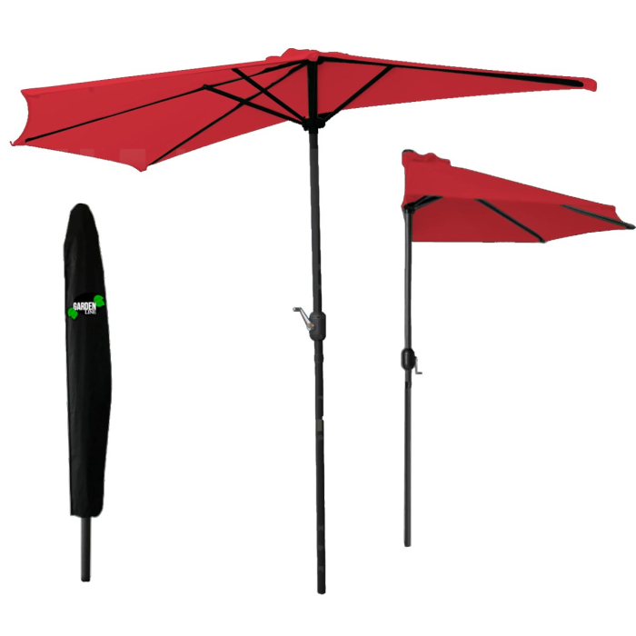Umbrela balcon 270x250 cm, montaj pe perete, cu manivela si husa impermeabila, poliester 180g/mp, rosu [1]