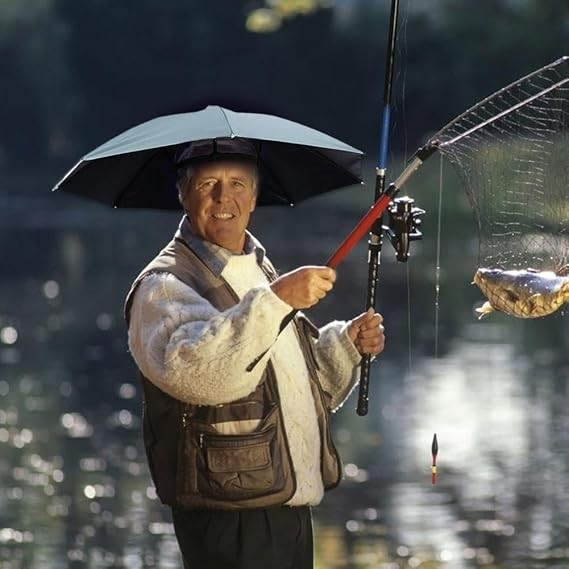 Umbrela de Cap, , Diametru 69 cm, Banda Elastica de Cap, Protectie UV/Ploaie, Albastru Safir [2]