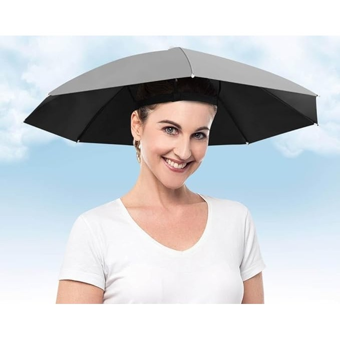Umbrela de Cap, , Diametru 69 cm, Banda Elastica de Cap, Protectie UV/Ploaie, Gri [2]