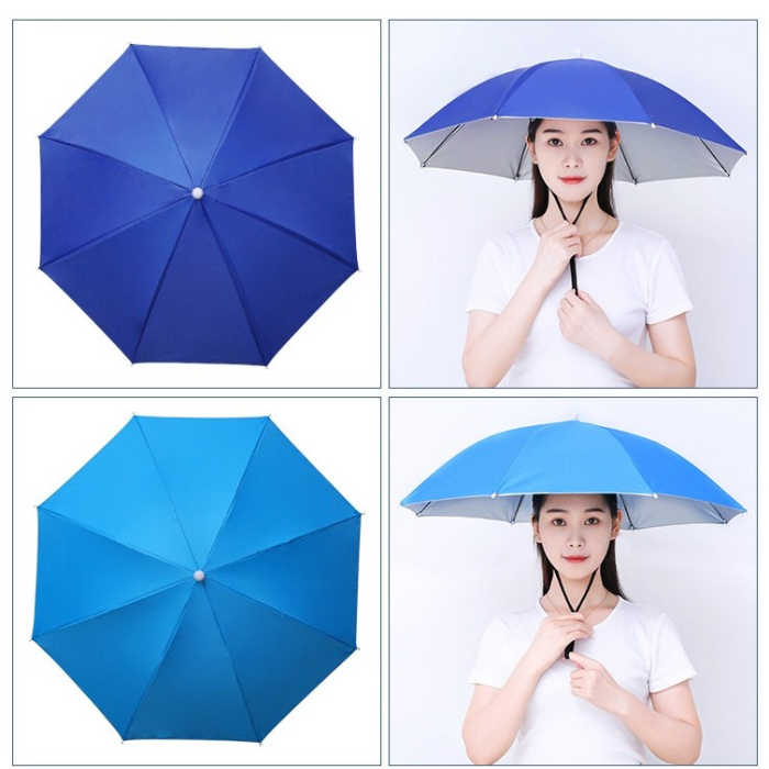 Umbrela de Cap, , Diametru 69 cm, Snur Reglabil de Cap, Protectie UV/Ploaie, Albastru [4]