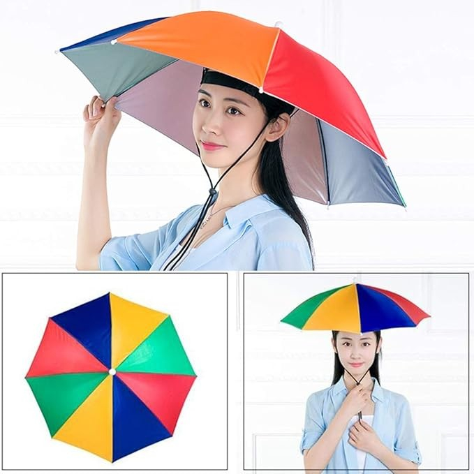 Umbrela de Cap, , Diametru 69 cm, Snur Reglabil de Cap, Protectie UV/Ploaie, Curcubeu [4]