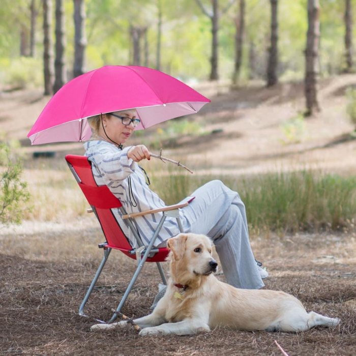 Umbrela de Cap, , Diametru 69 cm, Snur Reglabil de Cap, Protectie UV/Ploaie, Roz [3]