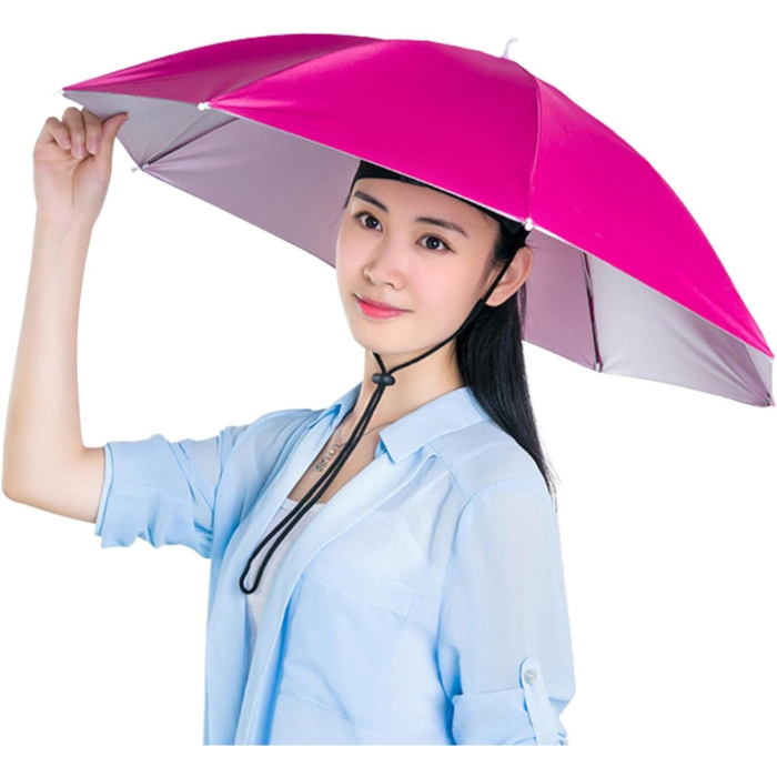Umbrela de Cap, , Diametru 69 cm, Snur Reglabil de Cap, Protectie UV/Ploaie, Roz [2]