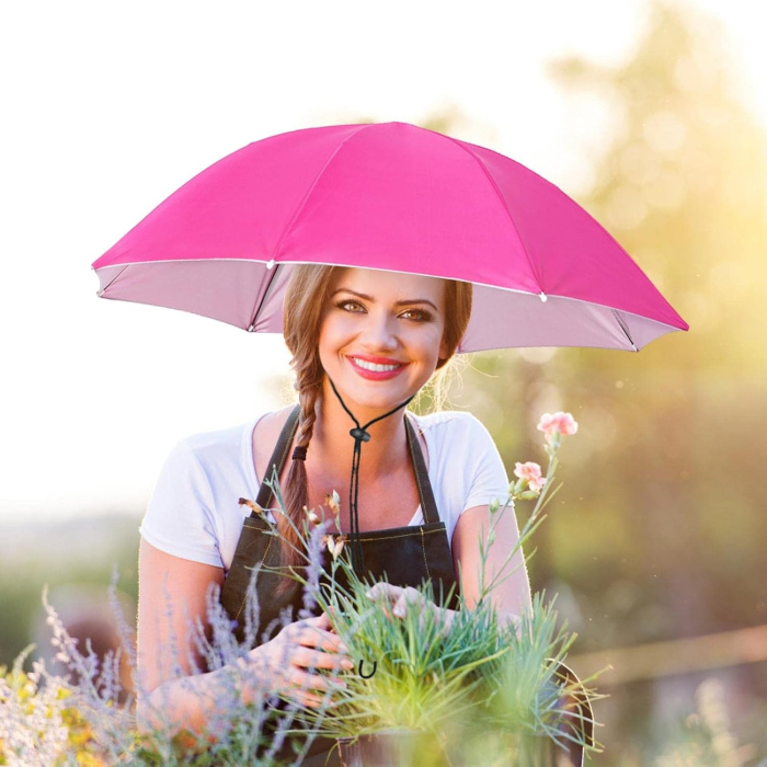 Umbrela de Cap, , Diametru 69 cm, Snur Reglabil de Cap, Protectie UV/Ploaie, Roz [5]