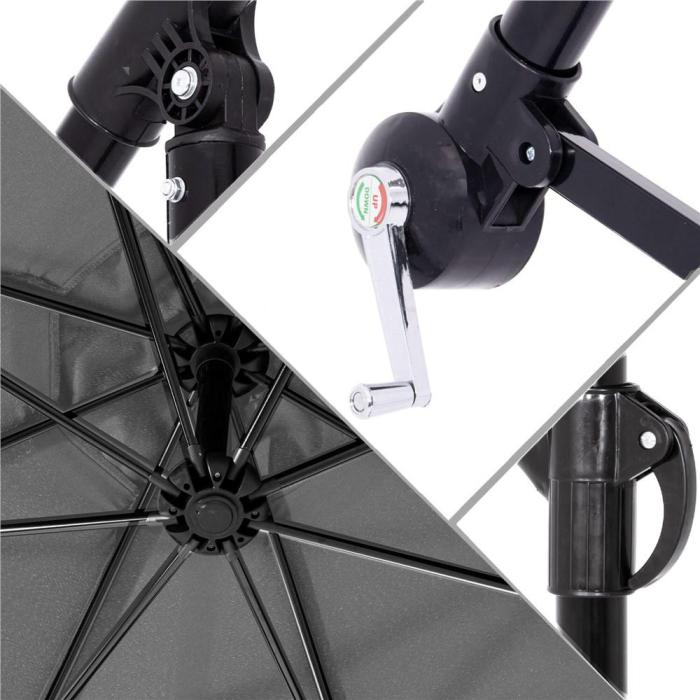 Umbrela de gradina cu brat lateral banana, cu husa, 300cm, gri [37]