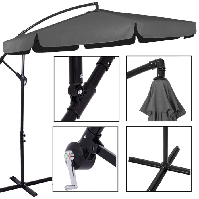 Umbrela de gradina cu brat lateral banana, cu husa, 300cm, gri [40]