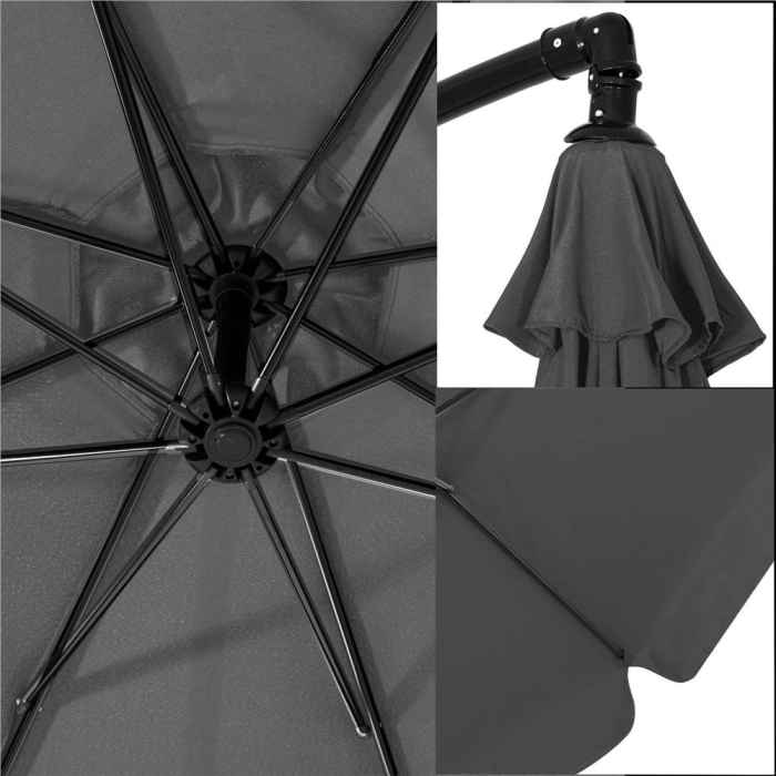 Umbrela de gradina cu brat lateral banana, cu husa, 300cm, gri [34]