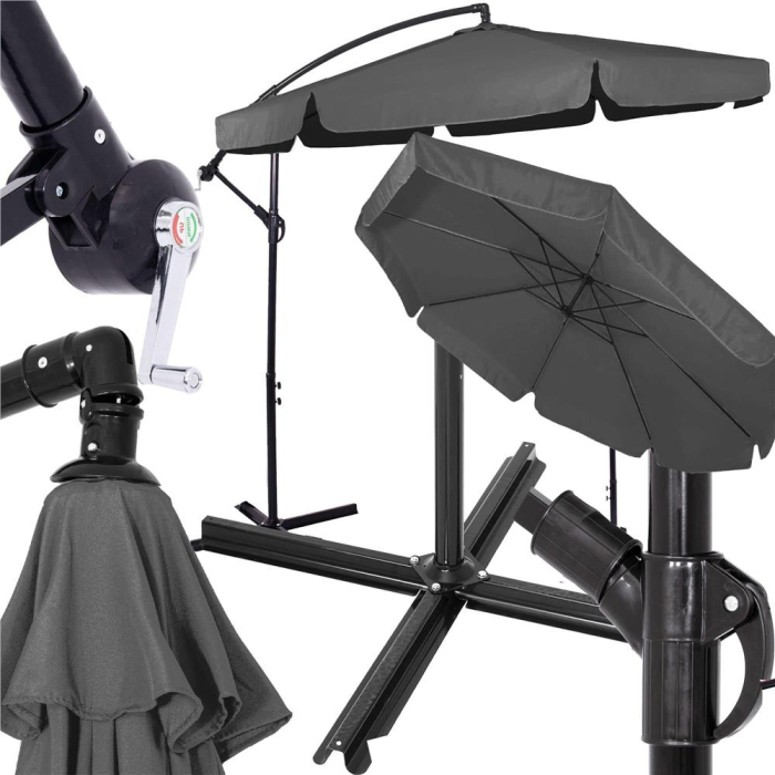 Umbrela de gradina cu brat lateral banana, cu husa, 300cm, gri [14]