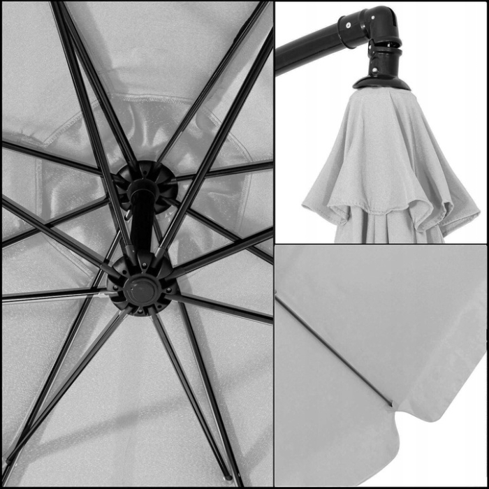 Umbrela de gradina cu brat lateral banana, cu husa, 300cm, gri deschis [10]