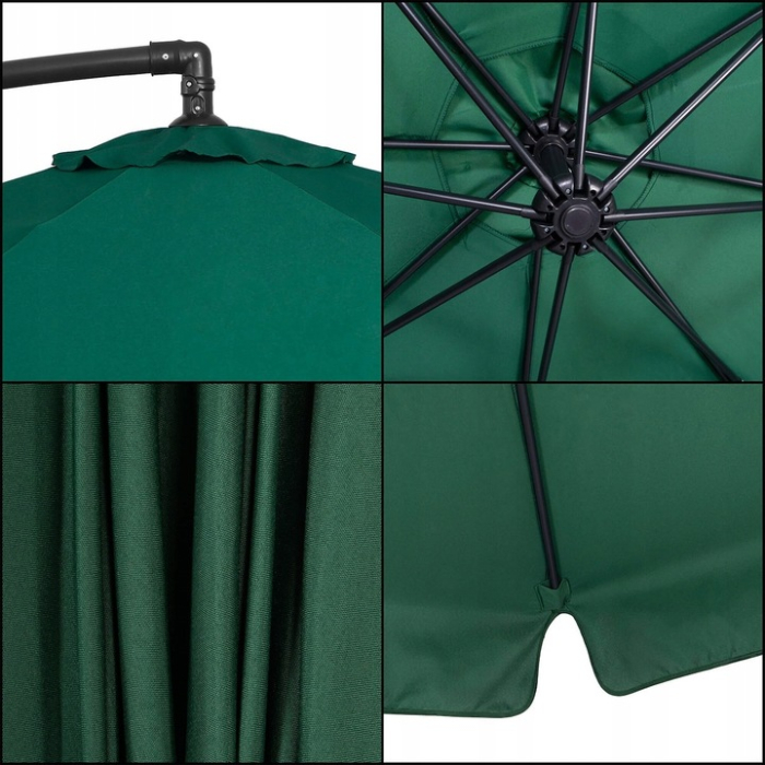 Umbrela de gradina cu brat lateral banana, cu husa, 300cm, verde [11]