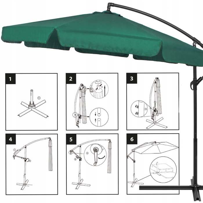 Umbrela de gradina cu brat lateral banana, cu husa, 300cm, verde [2]