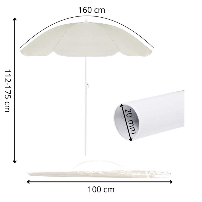 Umbrela de plaja pliabila cu inclinare reglabila, diametru 160 cm, bej [27]