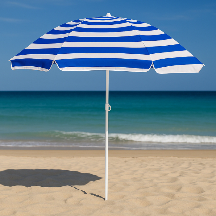Umbrela de plaja pliabila cu inclinare reglabila, diametru 180 cm, albastru si alb [18]