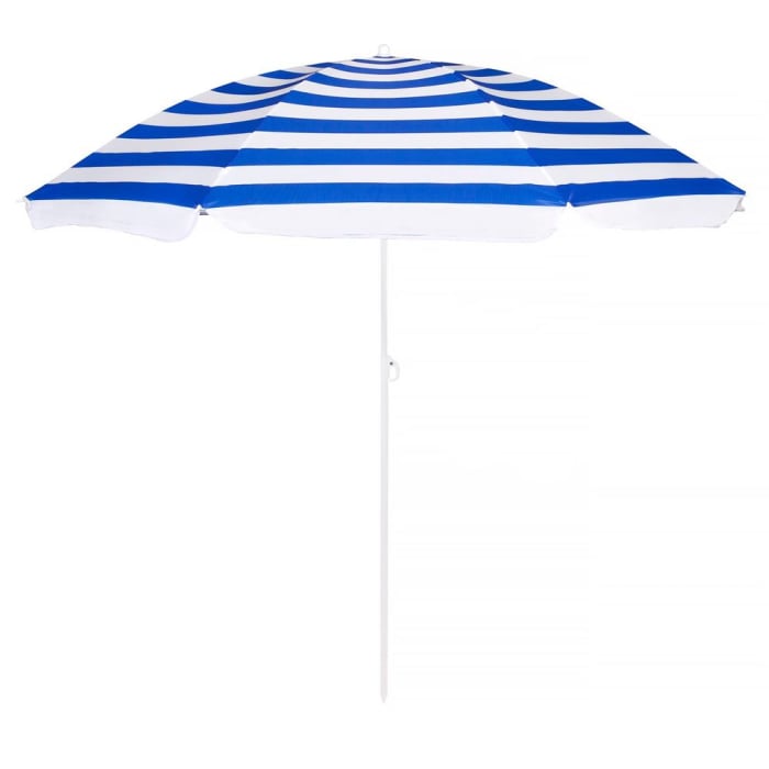 Umbrela de plaja pliabila cu inclinare reglabila, diametru 180 cm, albastru si alb [1]
