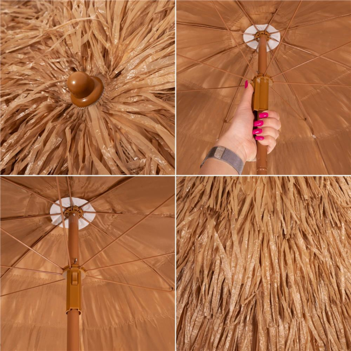 Umbrela de plaja tip hawai pliabila, cu inaltime si unghi reglabil, structura metalica, 160 cm, maro [30]