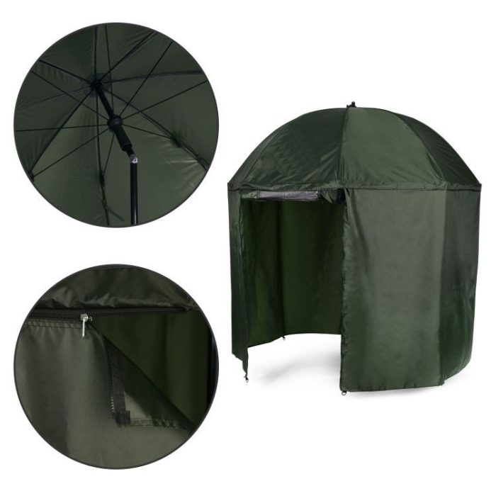 Umbrela pescuit 200x220 cm, inchidere completa cu perete detasabil, reglabil, otel si Oxford impermeabil, verde [11]