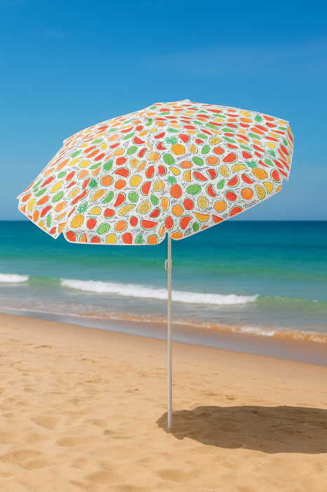 Umbrela plaja 180 cm cu imprimeu fructe, structura otel, reglabila pe inaltime si inclinare, multicolor [15]