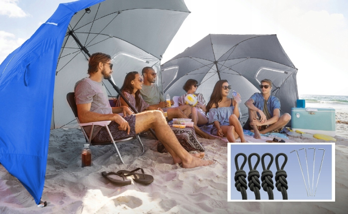 Umbrela plaja 3in1 215x205 cm, cu paravan lateral, fereastra si husa transport, material UV, albastru [12]