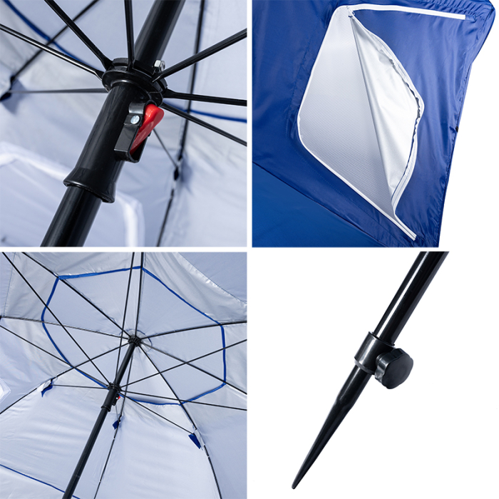 Umbrela plaja 3in1 215x205 cm, cu paravan lateral, fereastra si husa transport, material UV, albastru [14]