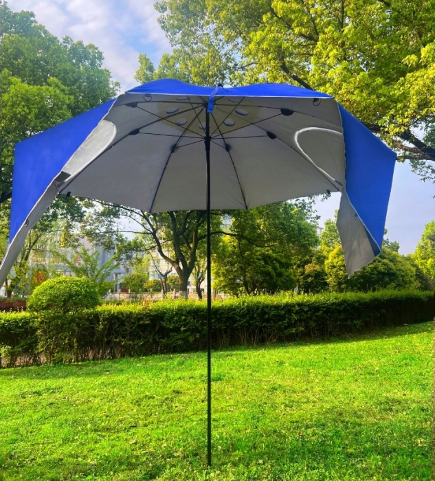 Umbrela plaja 3in1 215x205 cm, cu paravan lateral, fereastra si husa transport, material UV, albastru [2]