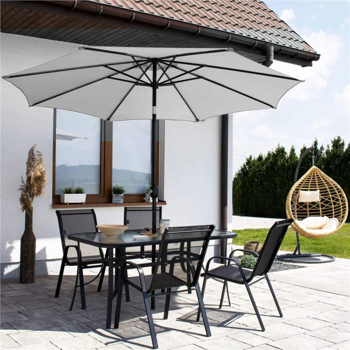 Umbrela terasa gradina, cu manivela si inclinare, diametru 300cm, Gri deschis [5]