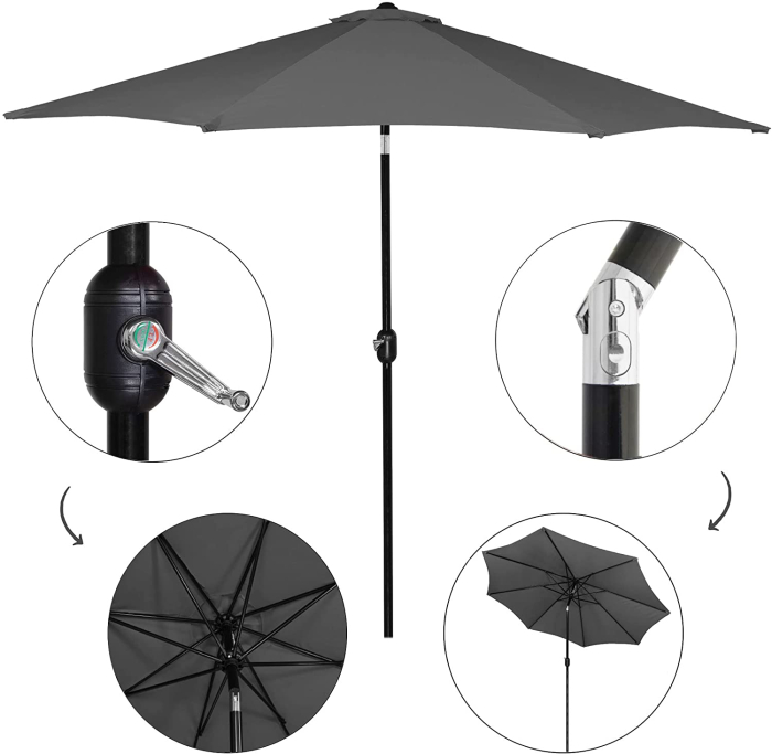 Umbrela terasa gradina, cu manivela si inclinare, GU200, diametru 300cm, gri antracit [3]