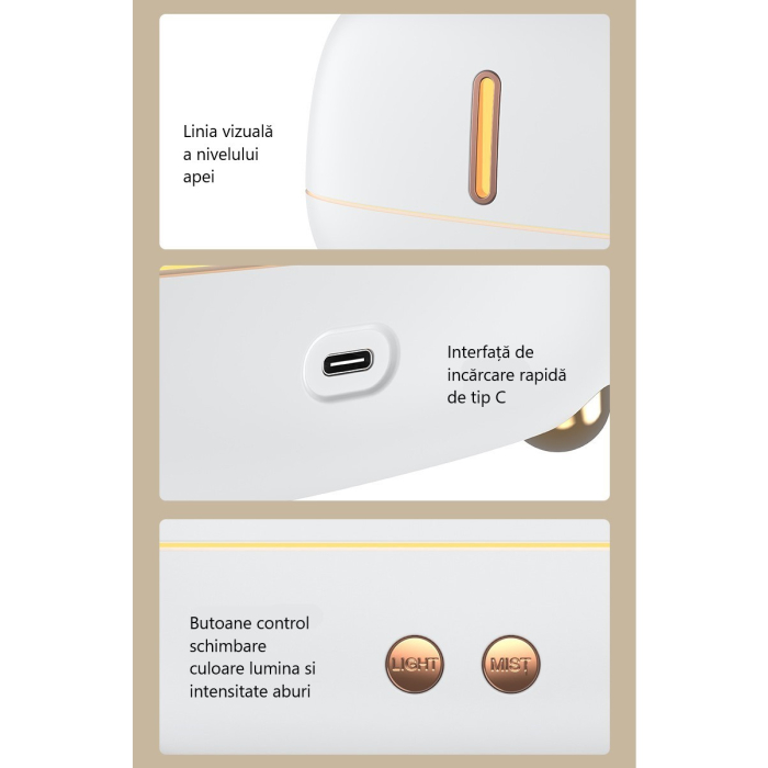 Umidificator de tip flacara, , cu aromaterapie, 7 culori, 250 ml, alb [7]