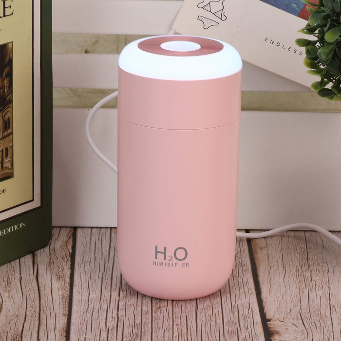 Umidificator, H2O, cu Difuzor de Aroma, Lumina de Noapte LED in 7 Culori, Zgomot Redus, 14.7x7.2cm, 350mL, Culoare Roz [9]