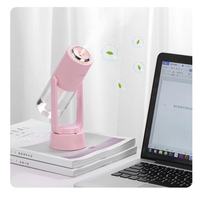 Umidificator si Purificator aer ultrasonic portabil, rezervor 200ml, cu ioni negativi, LED 7 culori, rotatie 360 grade, Roz [4]