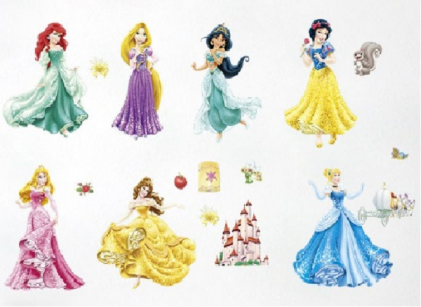 Set Sticker Autocolant 7 Printese Ariel, Rapunzel, Alba ca Zapada, Jasmine, Cenusareasa, Frumoasa din Pardurea Adormita, Frumoasa si Bestia, Bell [5]