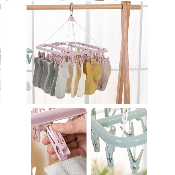 Uscator de rufe , 32 de cleme, Plastic, Pliabil, rotire 360 grade, 32x32 cm, Roz [5]