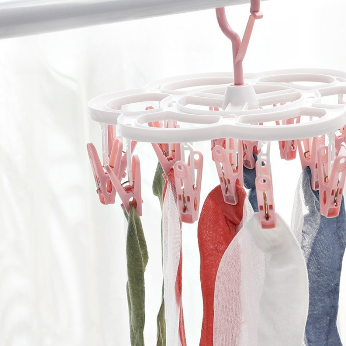 Uscator de Rufe Suspendat , cu 16 Carlige, Rotire 360 Grade, Mateiral Plastic, Usor de Depozitat, Multifunctional, 26 x 21 cm, Roz [6]