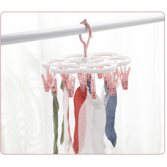 Uscator de Rufe Suspendat , cu 16 Carlige, Rotire 360 Grade, Mateiral Plastic, Usor de Depozitat, Multifunctional, 26 x 21 cm, Roz [5]