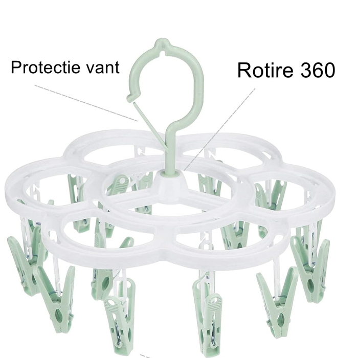 Uscator de Rufe Suspendat , cu 16 Carlige, Rotire 360 Grade, Mateiral Plastic, Usor de Depozitat, Multifunctional, 26 x 21 cm, Verde [3]