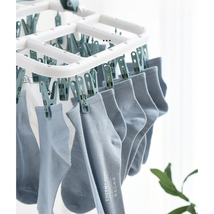 Uscator de Rufe Suspendat , cu 40 Carlige, Rotire 360 Grade, Protectie Vant, Pliabil, Patrat, Mateiral Plastic, Usor de Depozitat, Multifunctional, 36 x 24 cm, Alb/Albastru [3]