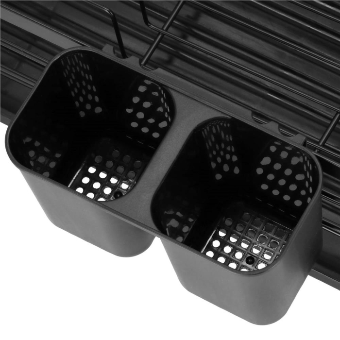 Uscator de vase cu suport tacamuri, din otel, cu tava de scurgere, 42x32x15cm, negru [12]