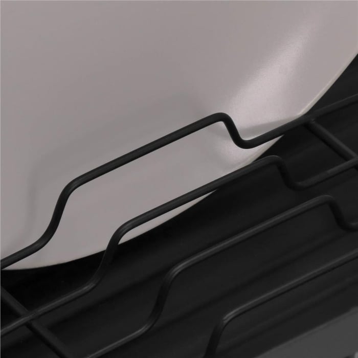 Uscator de vase cu suport tacamuri, din otel, cu tava de scurgere, manere lemn, 42x32x15cm, negru [22]