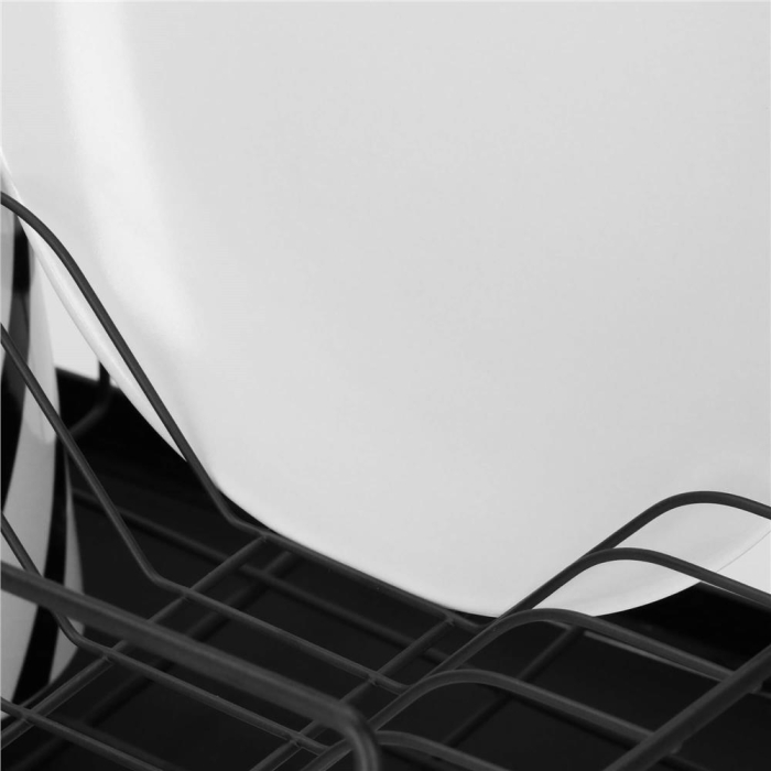 Uscator de vase cu suport tacamuri, din otel, pe 2 nivele, cu tava de scurgere, 50x30x24cm, negru [18]