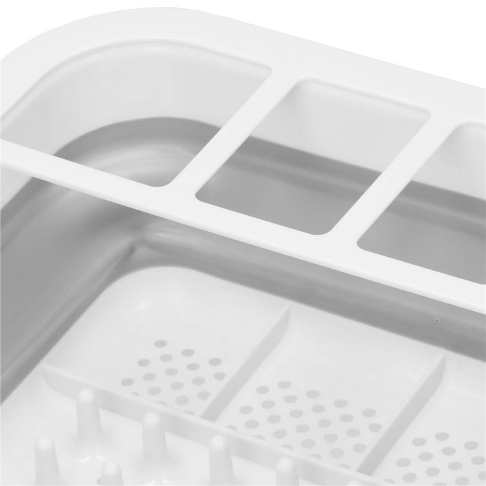 Uscator de vase pliabil, din pastic si silicon, 36x31x12cm, suport tacamuri, alb si gri [16]