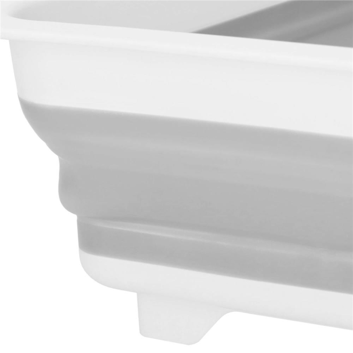 Uscator de vase pliabil, din pastic si silicon, 36x31x12cm, suport tacamuri, alb si gri [19]