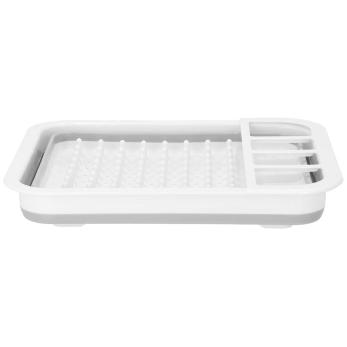 Uscator de vase pliabil, din pastic si silicon, 36x31x12cm, suport tacamuri, alb si gri [20]
