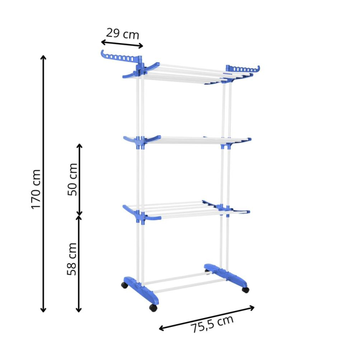 Uscator vertical pentru rufe, mobil si pliabil, cu doua umerase, 75x57x170cm, sarcina 15kg [28]