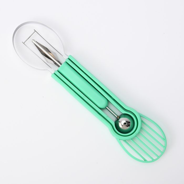 Ustensila bucatarie 4 in 1 pentru taiat si decorat fructe , material inox si plastic, compact, 28x6.2 cm, verde [3]