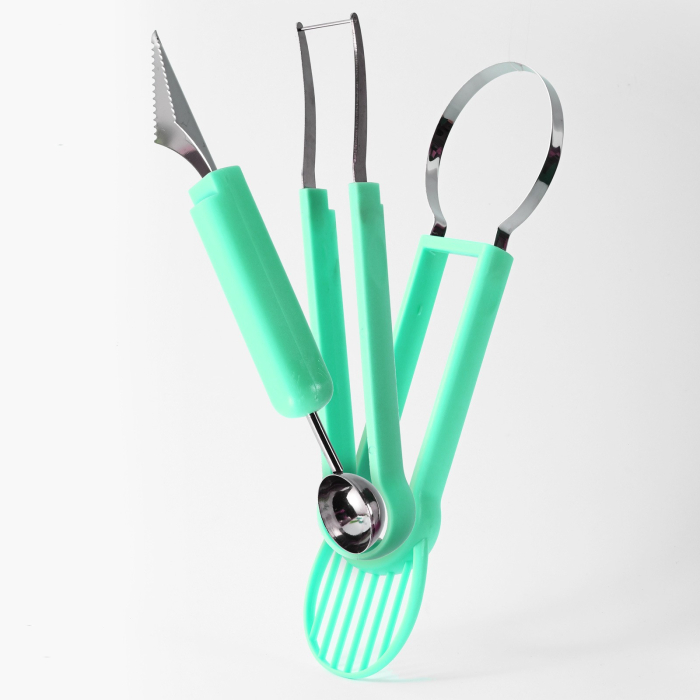 Ustensila bucatarie 4 in 1 pentru taiat si decorat fructe , material inox si plastic, compact, 28x6.2 cm, verde [5]
