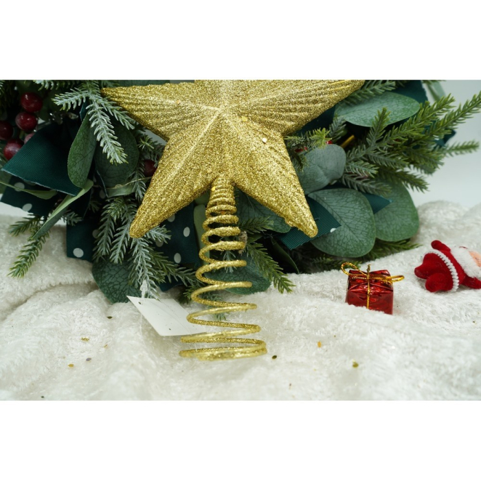 Varf decorativ de brad, Auriu, in forma de Stea, cu design in relief, din Plastic/Metal, 15.5 cm x 20.5 cm, Interior/Exterior,  [9]