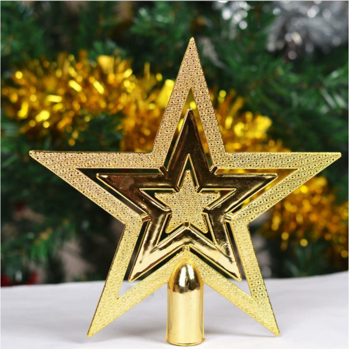 Varf decorativ de brad, Auriu, in forma de Stea, cu efect de stralucire, din Plastic, 14.5 x 14.5 cm, Interior,Exterior,  [4]