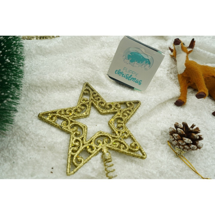 Varf decorativ de brad, Auriu, in forma de Stea, decupata in centru, din Plastic/Metal, 14 cm x 19 cm, Interior/Exterior,  [9]