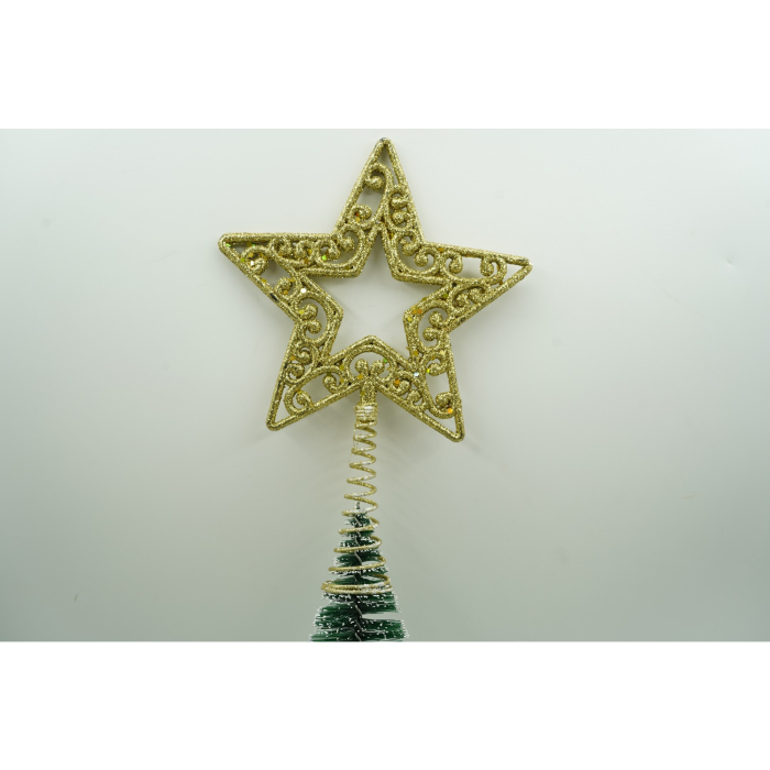 Varf decorativ de brad, Auriu, in forma de Stea, decupata in centru, din Plastic/Metal, 14 cm x 19 cm, Interior/Exterior,  [2]