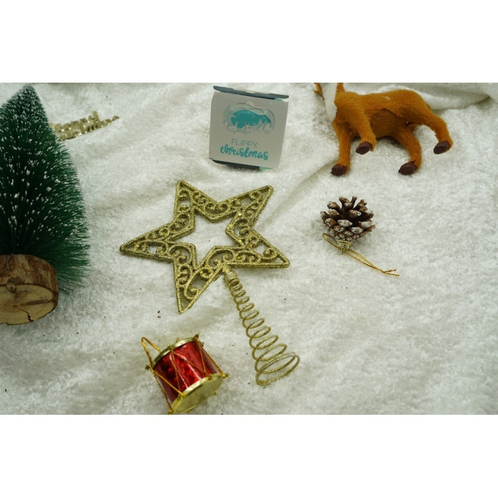 Varf decorativ de brad, Auriu, in forma de Stea, decupata in centru, din Plastic/Metal, 14 cm x 19 cm, Interior/Exterior,  [8]