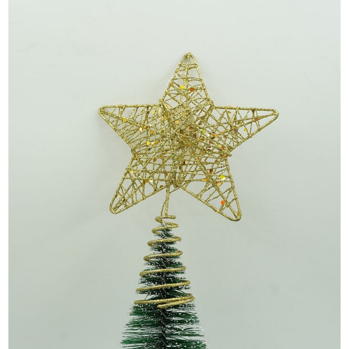 Varf decorativ de brad, Auriu, in forma de Stea, design cu paiete, din Plastic/Metal, 13 cm x 18 cm, diametru 4 cm, Interior/Exterior,  [10]